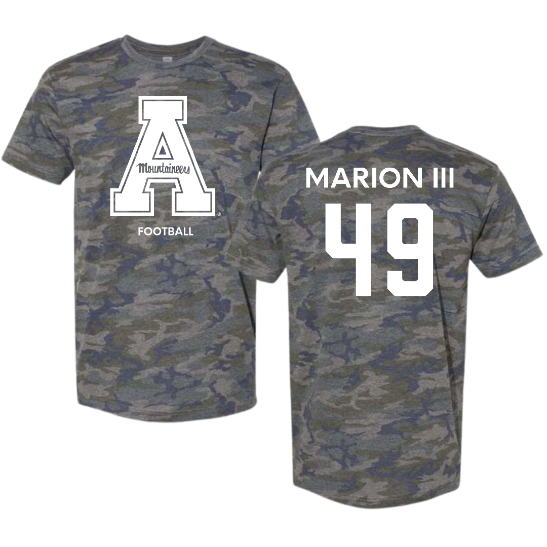 Appalachian State University Football Vintage Camo Tee - #49 Randy Marion III