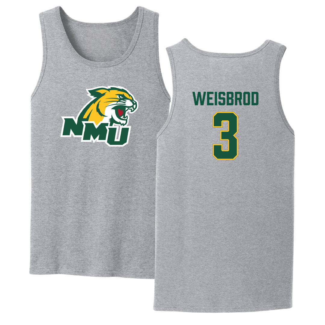 Northern Michigan University Basketball Sport Gray Tank Top - #3 Max Weisbrod