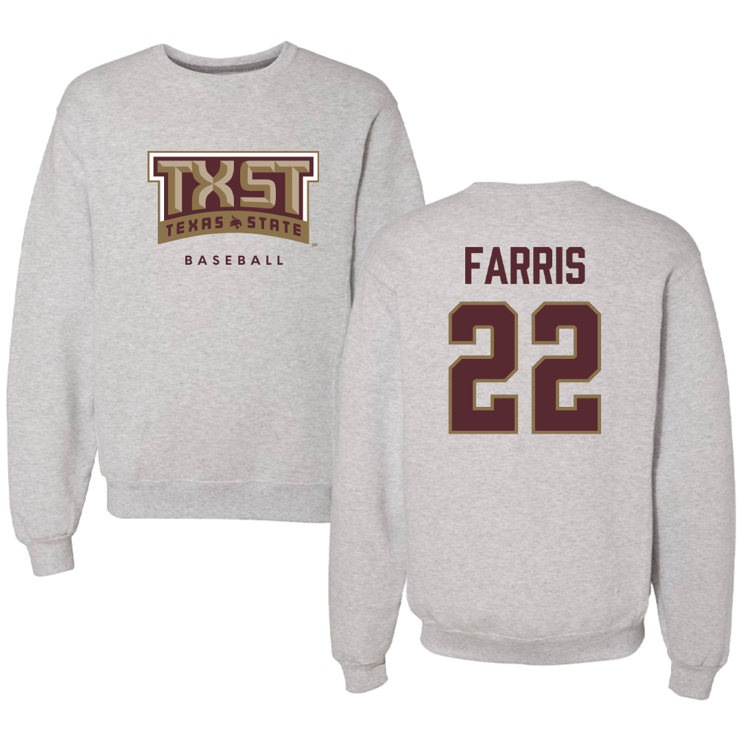 Texas State University Baseball Gray Crewneck - #22 Ethan Farris