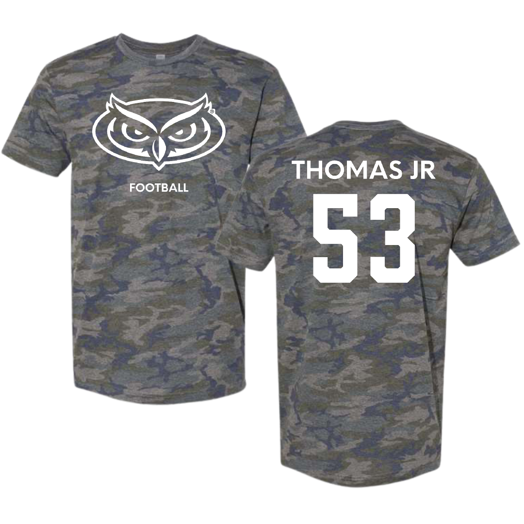 Florida Atlantic University Football Vintage Camo Tee - #53 Richard Thomas Jr