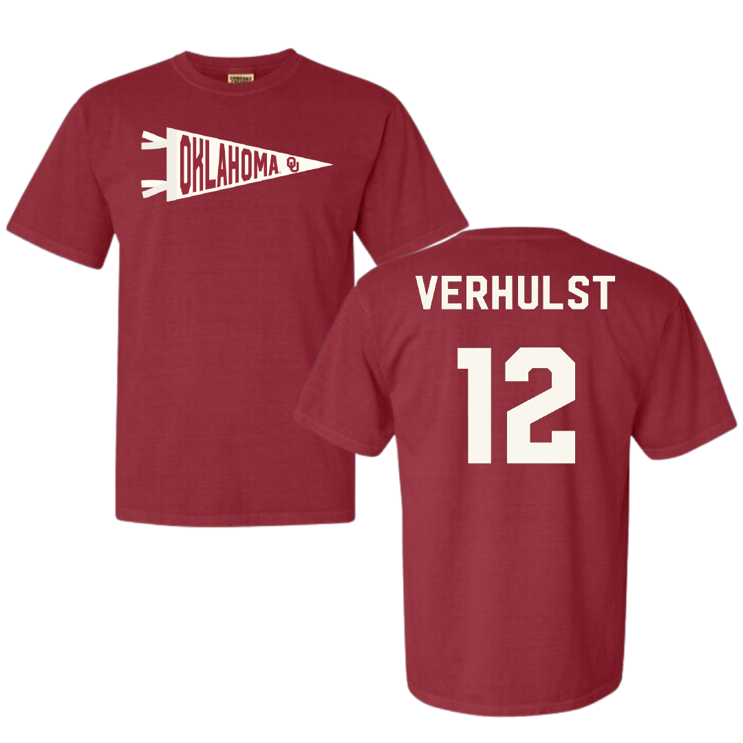 University of Oklahoma Basketball Crimson Pennant Comfort Colors Tee - #12 Payton Verhulst