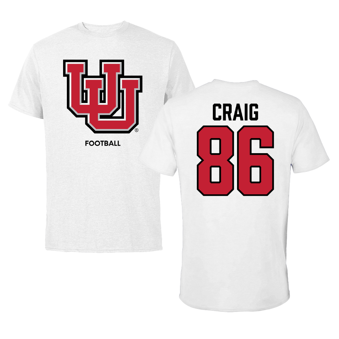 University of Utah Football White Tee - #86 Brigden Craig