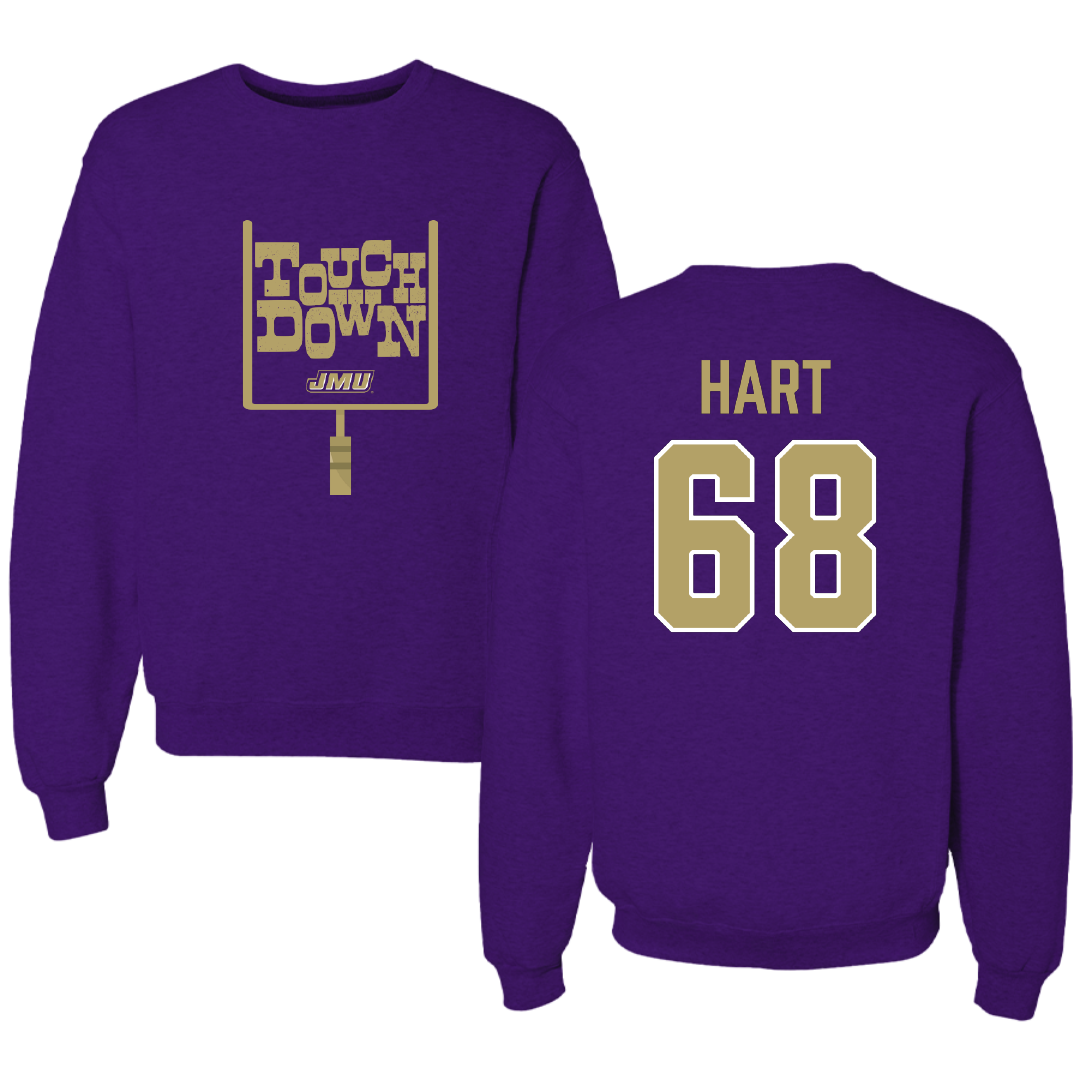 James Madison University Football Purple Touchdown Crewneck - #68 Griffin Hart