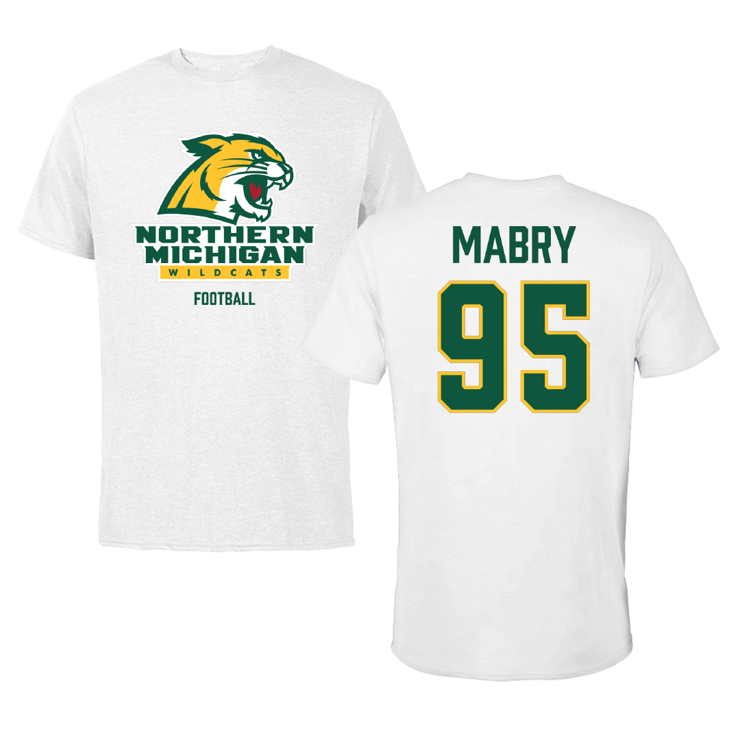 Northern Michigan University Football White Performance Tee - #95 Jhermari Mabry