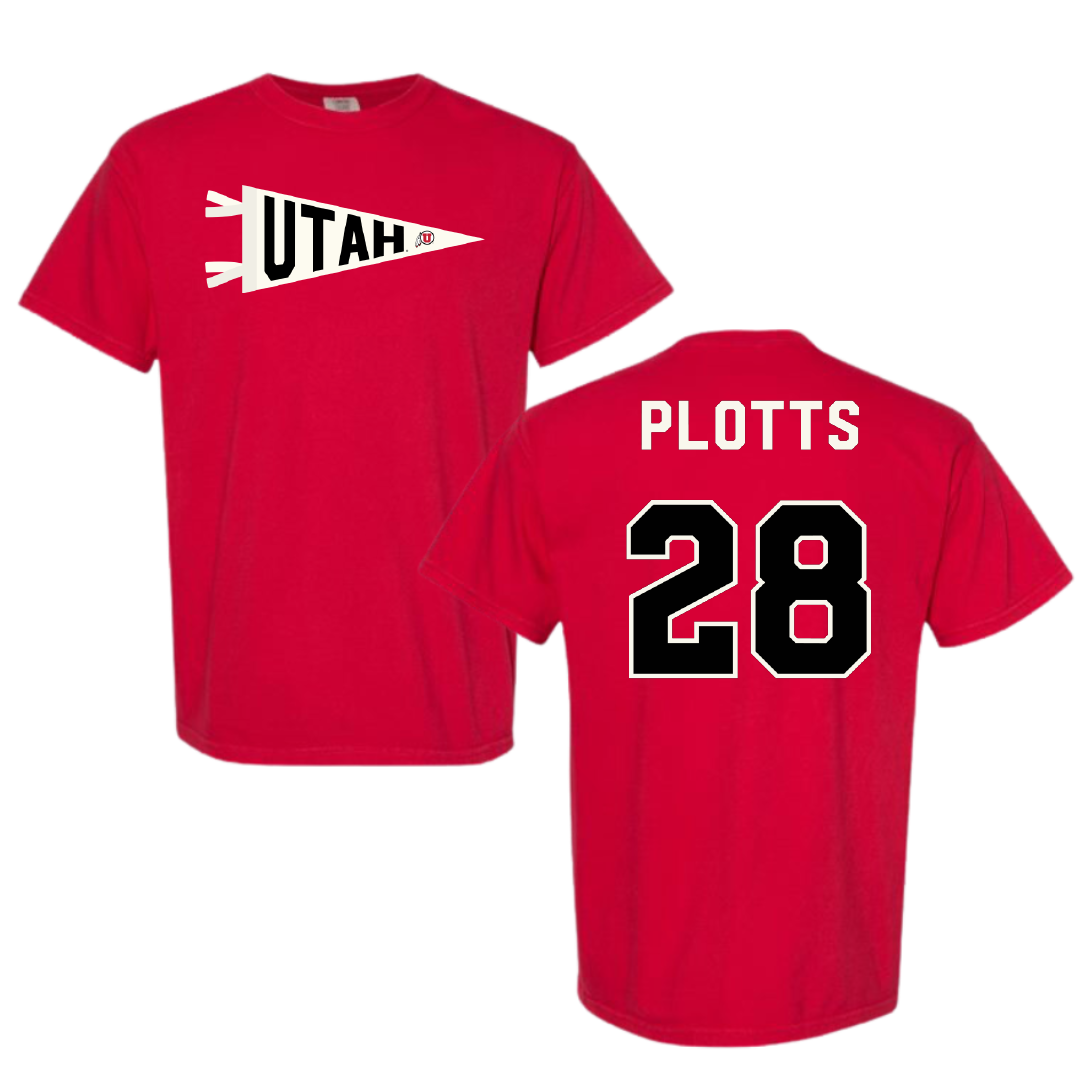 University of Utah Lacrosse Red Pennant Comfort Colors Tee - #28 Colby Plotts