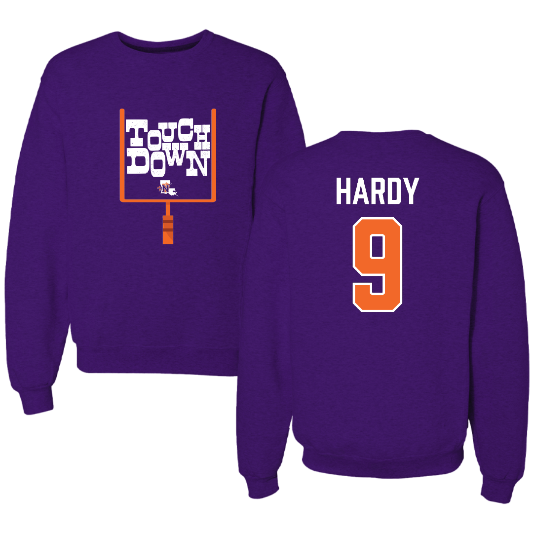 Northwestern State University Football Purple Touchdown Crewneck - #9 Cam Hardy