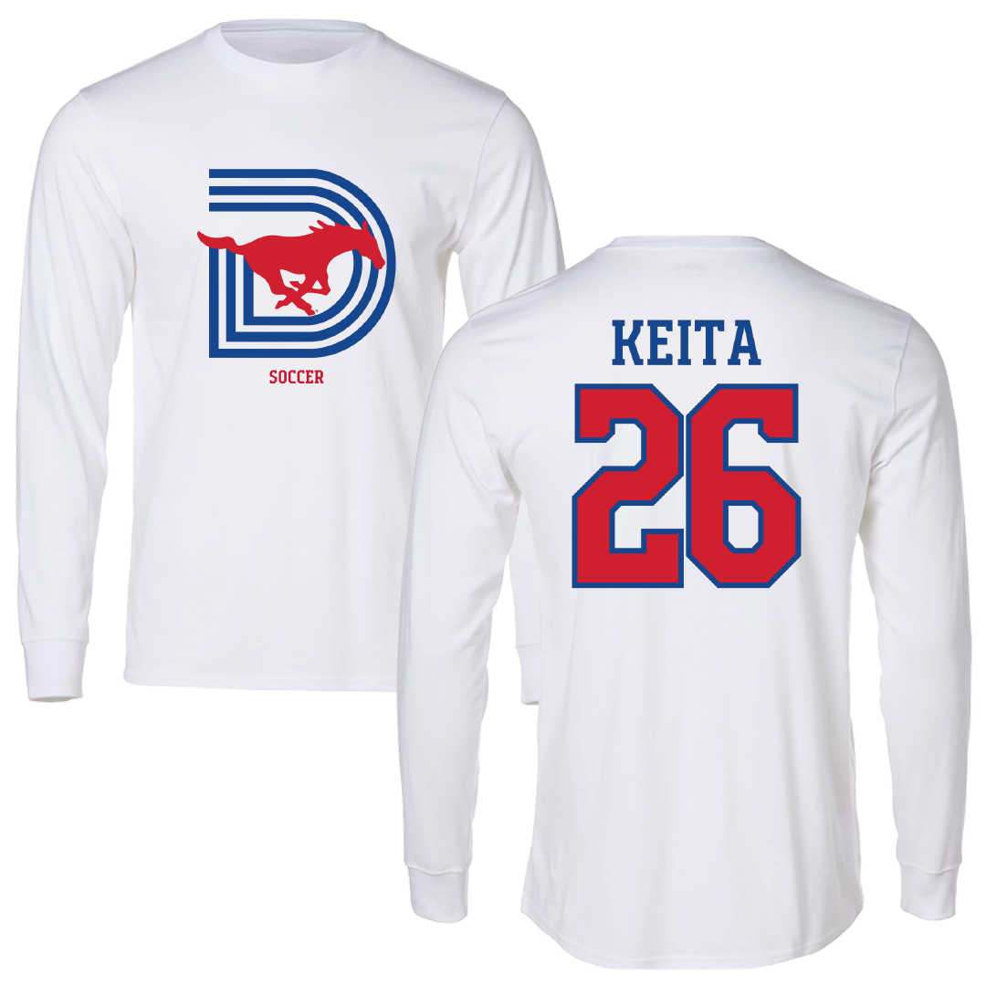 Southern Methodist University Soccer (M) White Performance Long Sleeve - #26 Ibrahim Keita