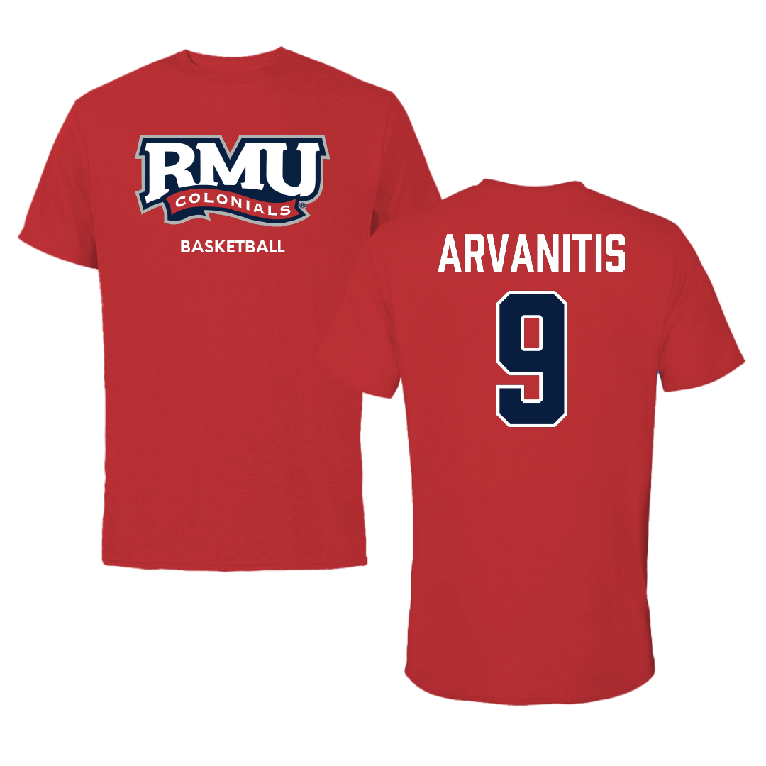 Robert Morris University Basketball (M) Red Colonials Tee - #9 Cyril Arvanitis