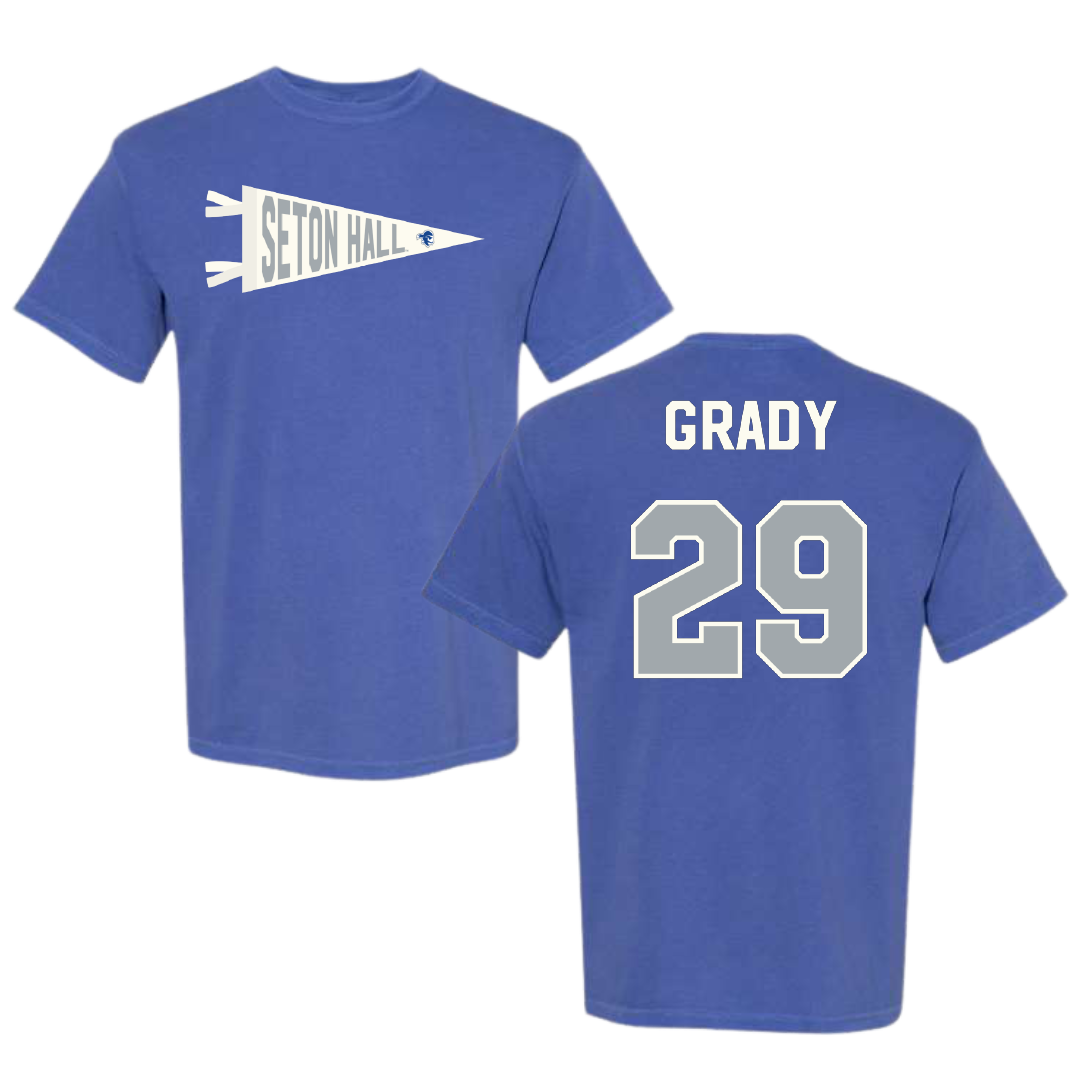 Seton Hall University Baseball Blue Pennant Comfort Colors Tee - #29 Shea Grady