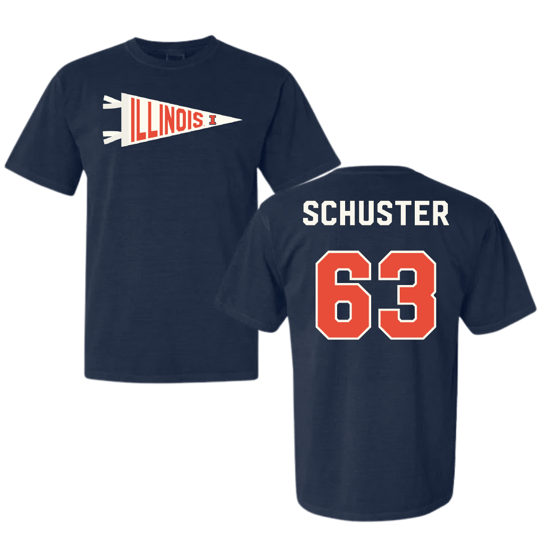 University of Illinois Football Navy Pennant Comfort Colors Tee - #63 Dezmond Schuster