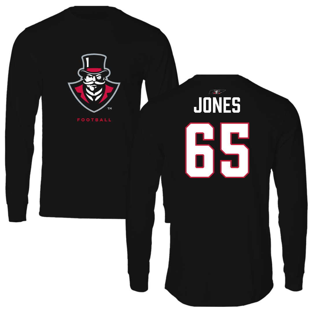 Austin Peay State University Football Black Mascot Long Sleeve - #65 Miada Jones