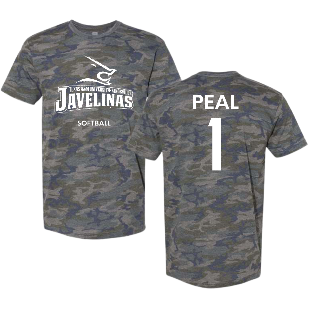 Texas A&M University-Kingsville Softball Vintage Camo Tee - #1 Shelbie Peal