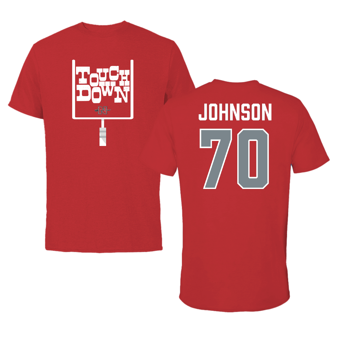 Nicholls State University Football Red Touchdown Performance Tee - #70 Jacob Johnson