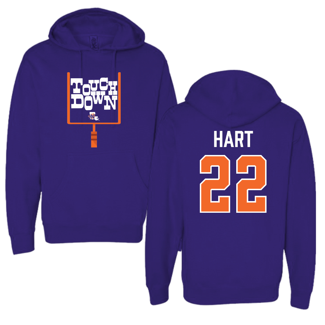 Northwestern State University Football Purple Touchdown Hoodie - #22 Duce Hart