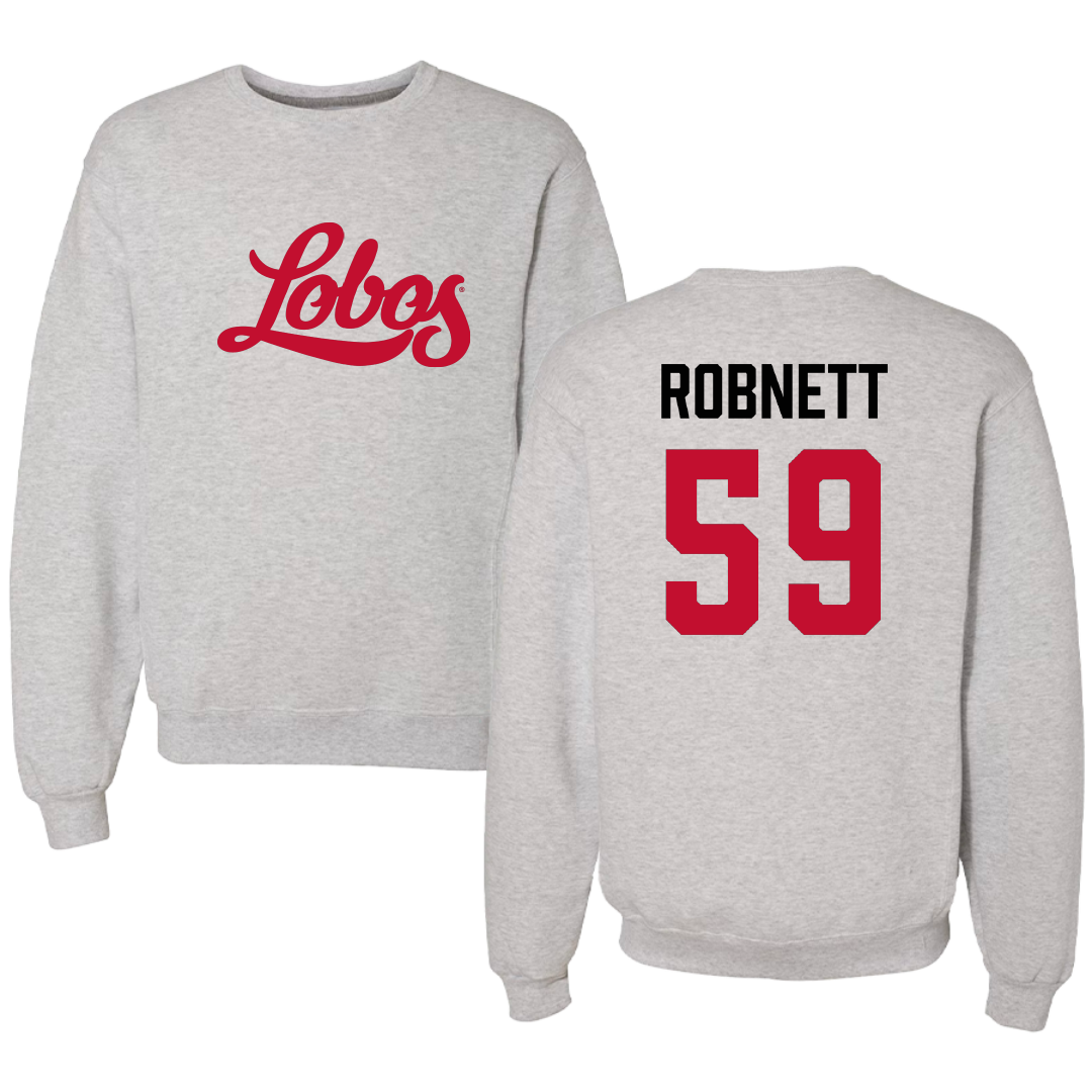 University of New Mexico Football Light Gray Crewneck - #59 Kaden Robnett