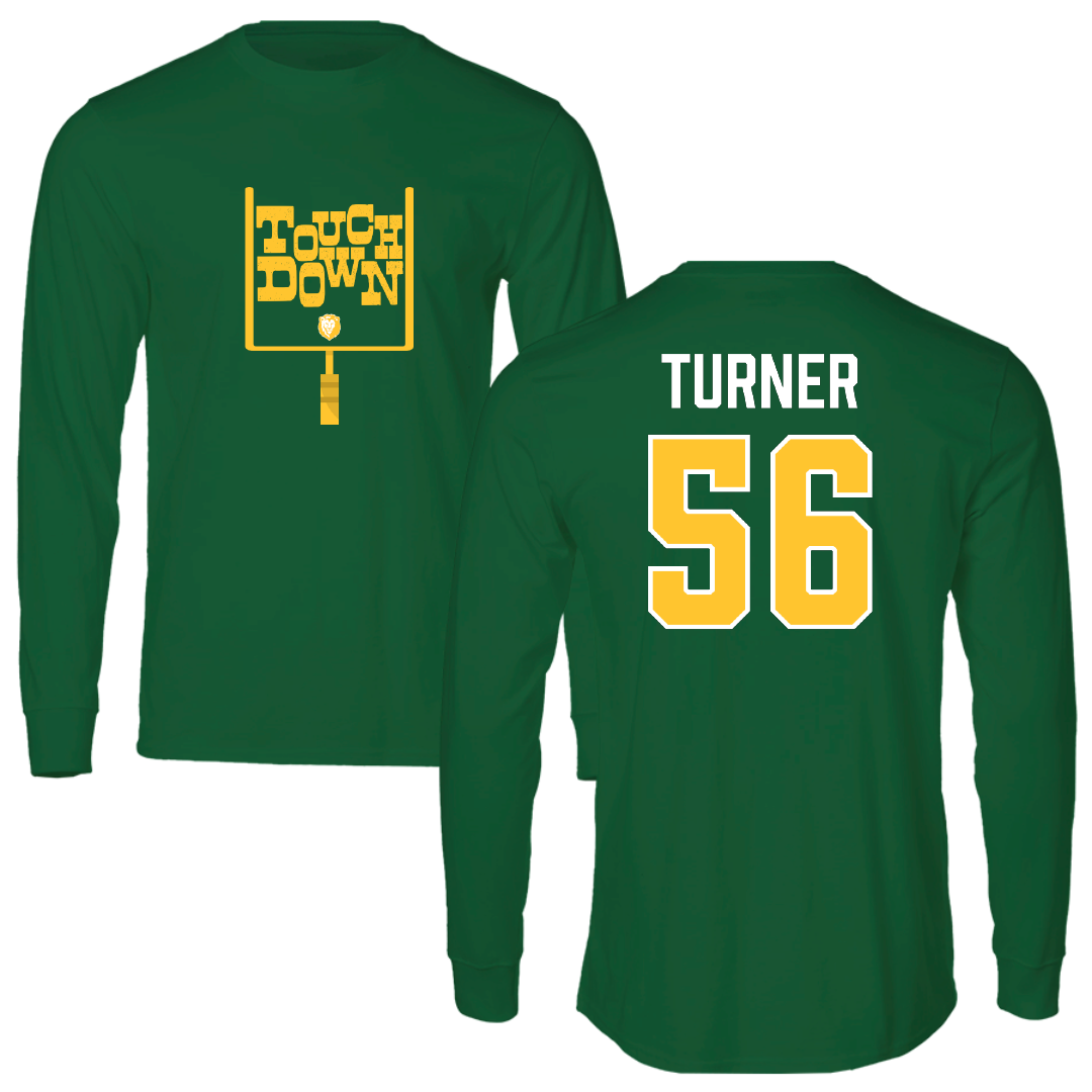 Southeastern Louisiana University Football Green Touchdown Performance Long Sleeve - #56 Javin Turner