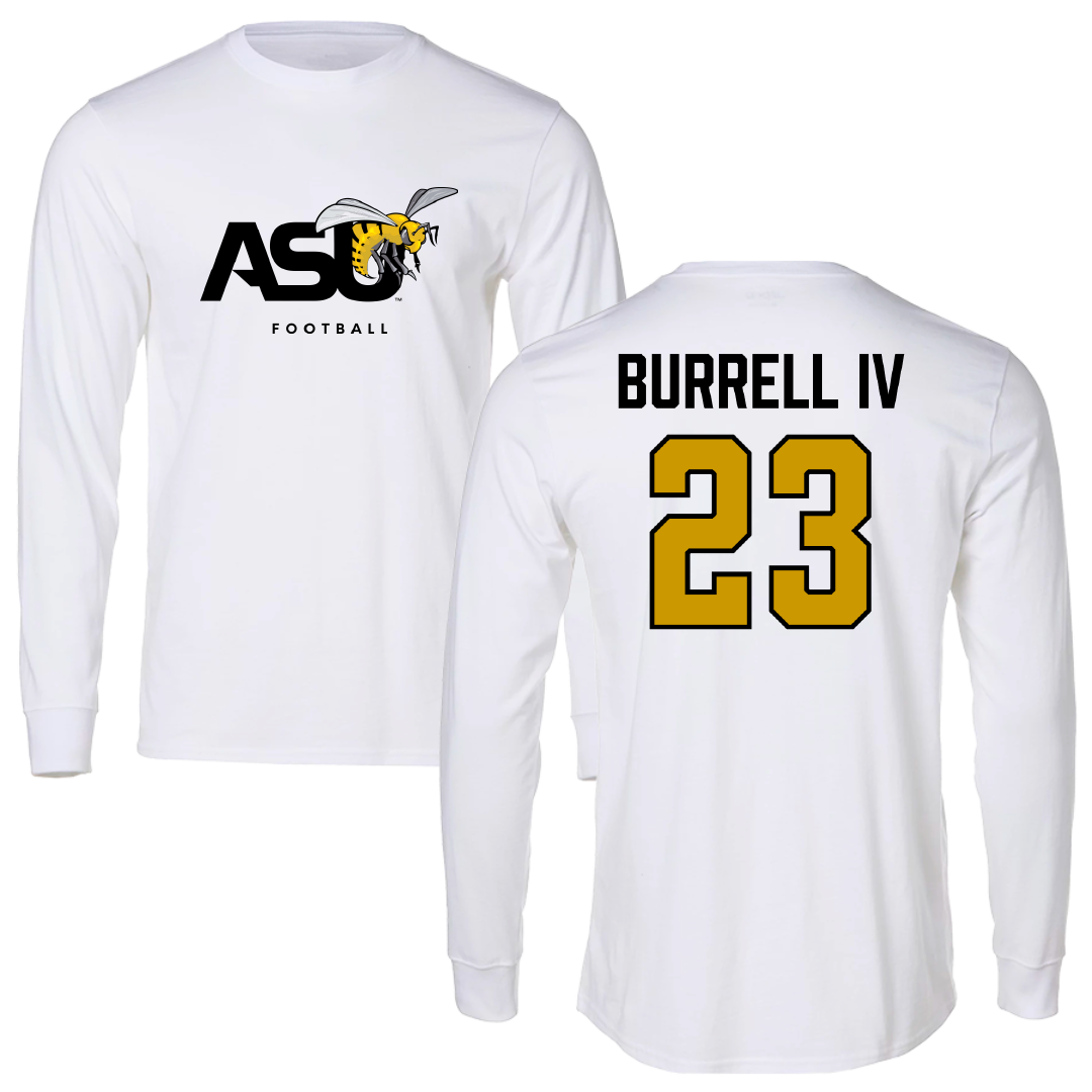 Alabama State University Football White Performance Long Sleeve - #23 Vincent Burrell IV