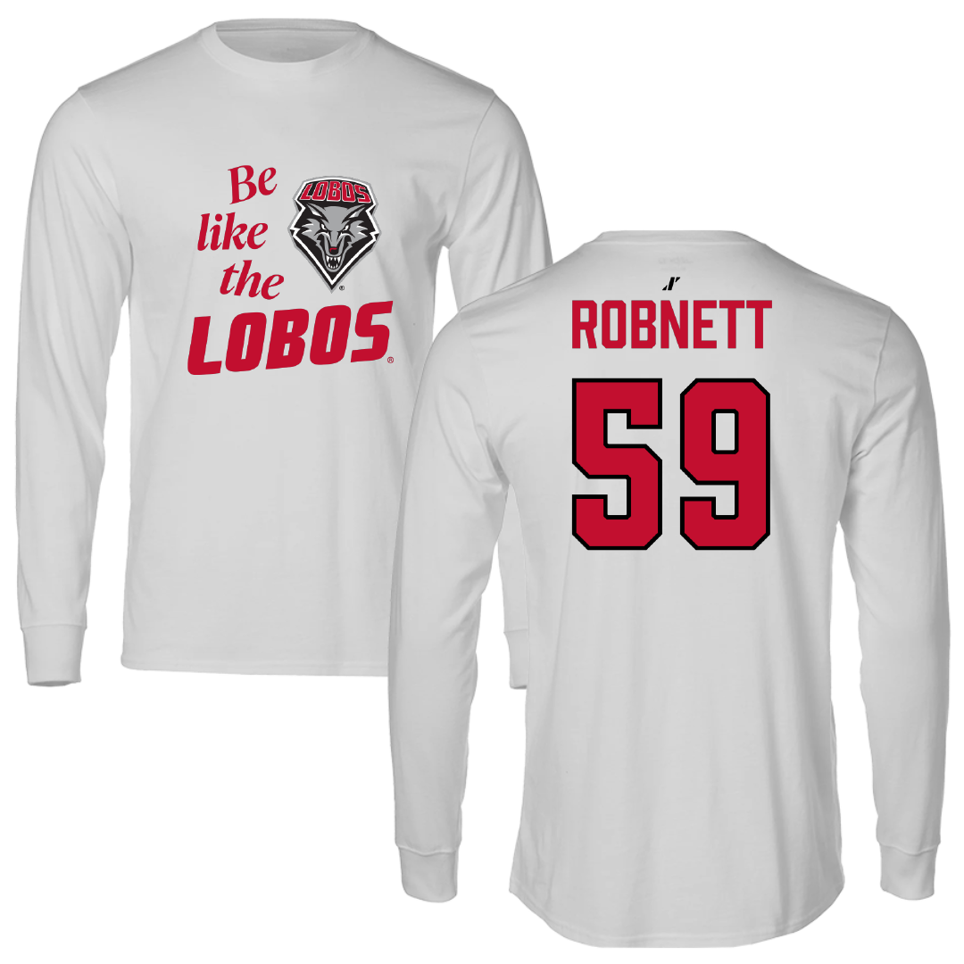University of New Mexico Football Light Gray Be Like Us Long Sleeve - #59 Kaden Robnett