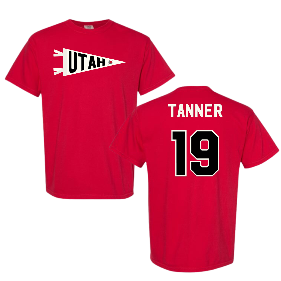 University of Utah Lacrosse Red Pennant Comfort Colors Tee - #19 Dallin Tanner