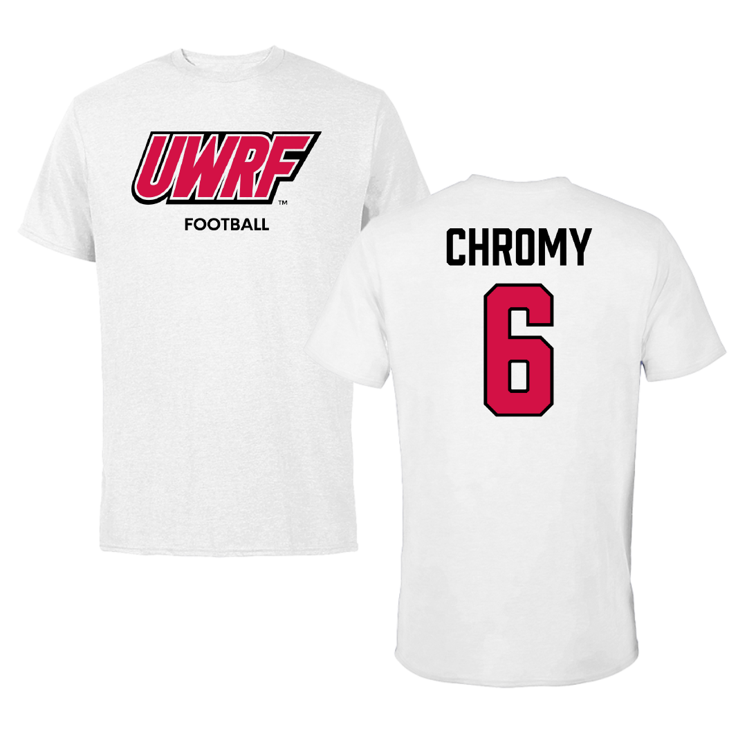 University of Wisconsin-River Falls Football White Block Tee - #6 Ethan Chromy
