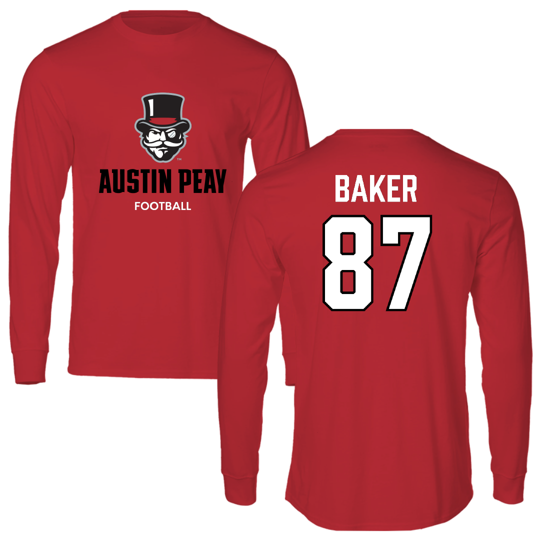 Austin Peay State University Football Red Mascot Long Sleeve - #87 Jack Baker