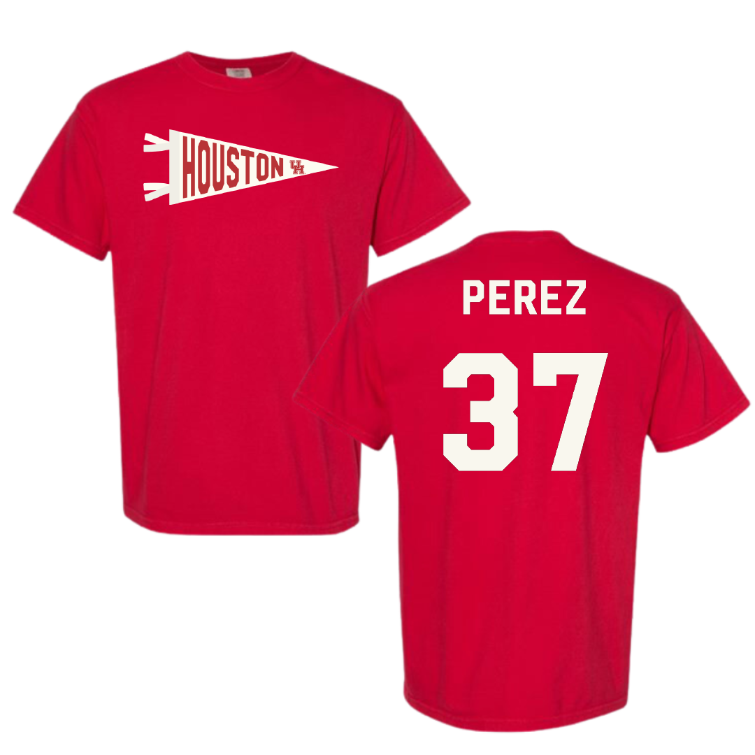 University of Houston Baseball Red Pennant Comfort Colors Tee - #37 Xavier Perez