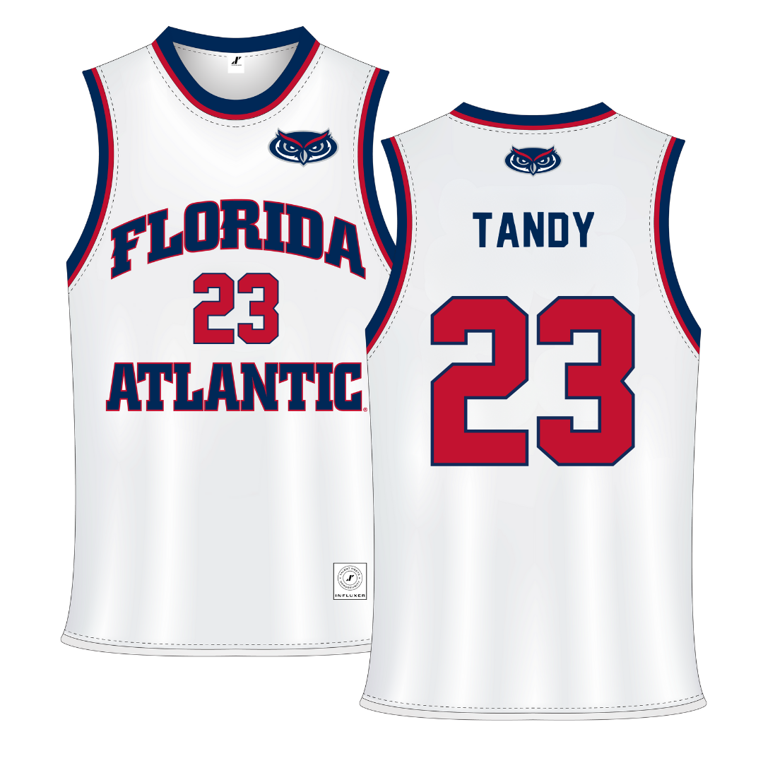 Florida Atlantic University White Basketball Jersey - #24 Dekeyvan Tandy