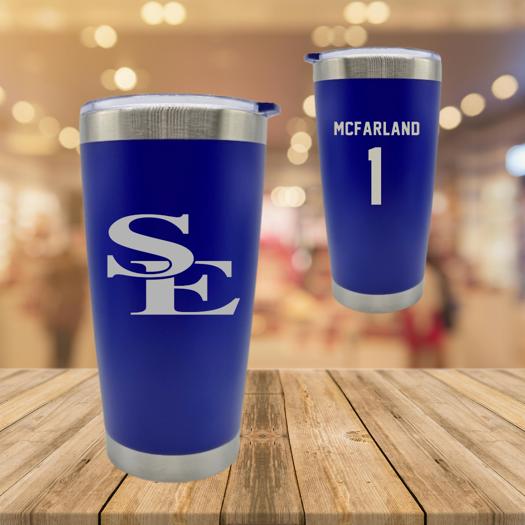 Southeastern Oklahoma State University Volleyball Blue Stainless Steel Tumbler - #1 Riley McFarland