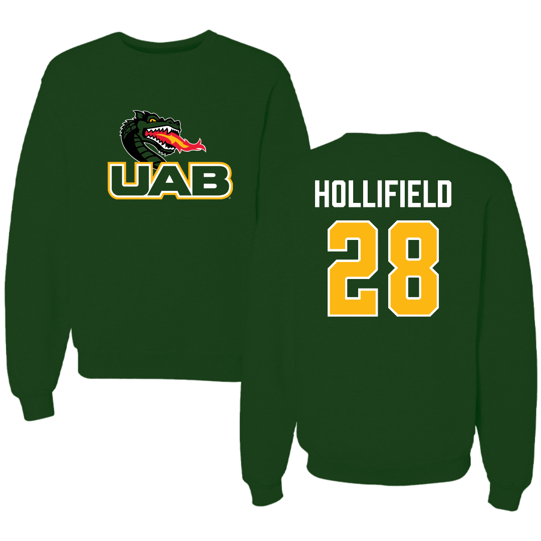 University of Alabama at Birmingham Baseball Forest Green Crewneck - #28 Nicholas Hollifield
