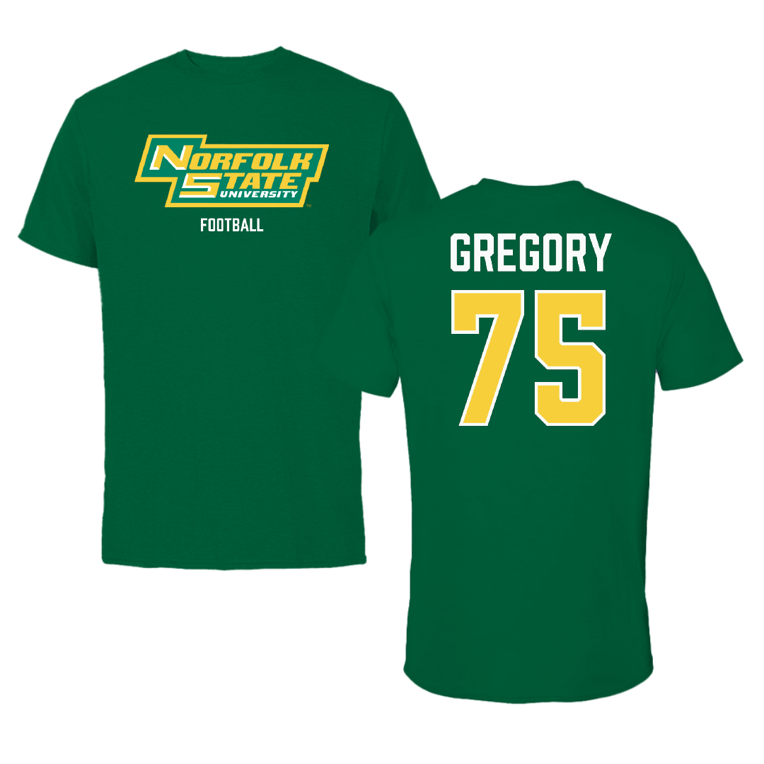 Norfolk State University Football Green Tee - #75 Evan Gregory