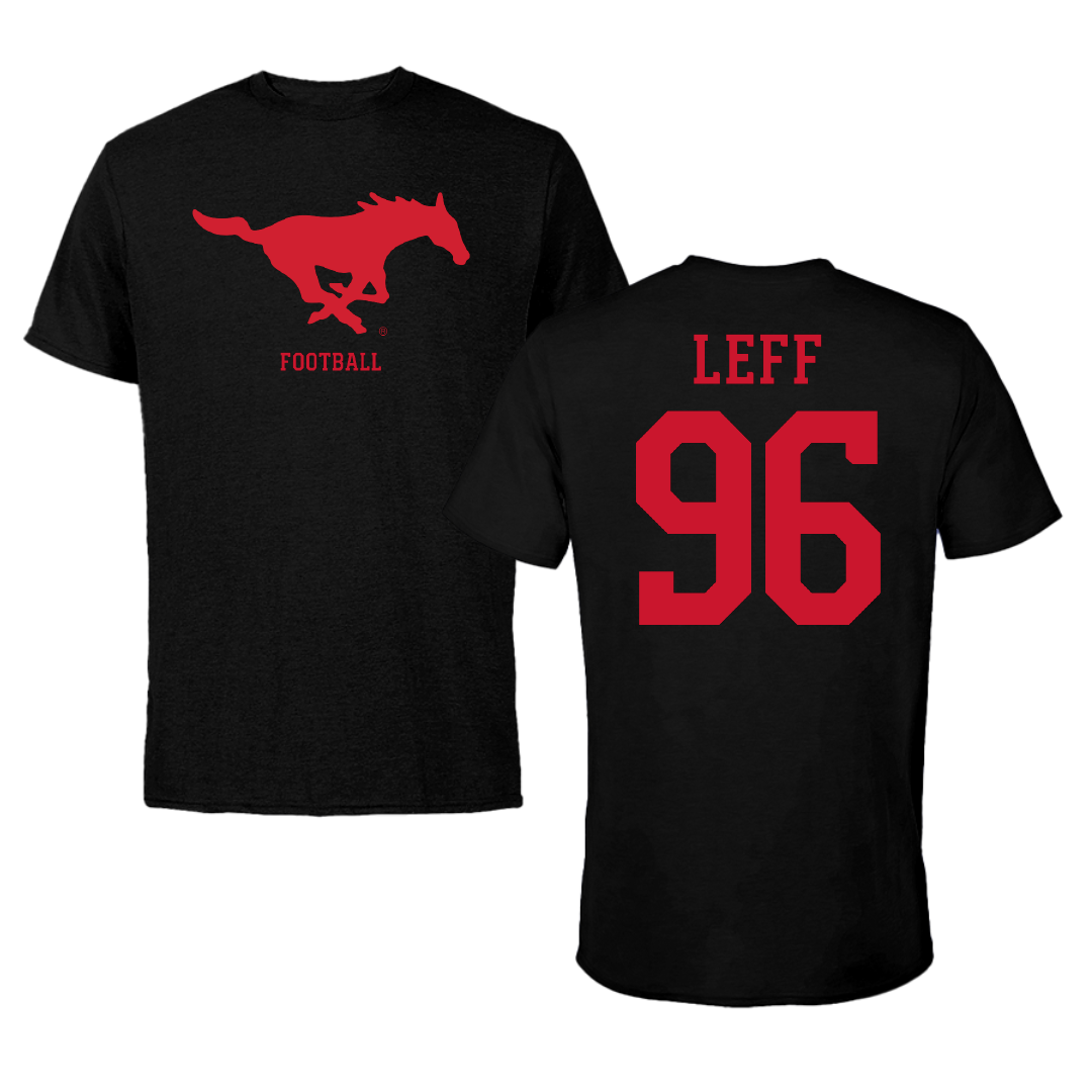 Southern Methodist University Football Black Performance Tee - #96 Josh Leff