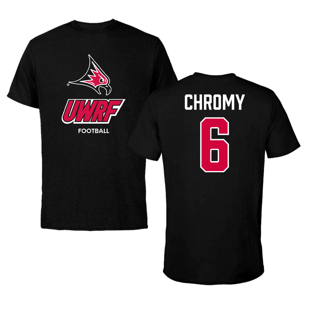 University of Wisconsin-River Falls Football Black Tee - #6 Ethan Chromy