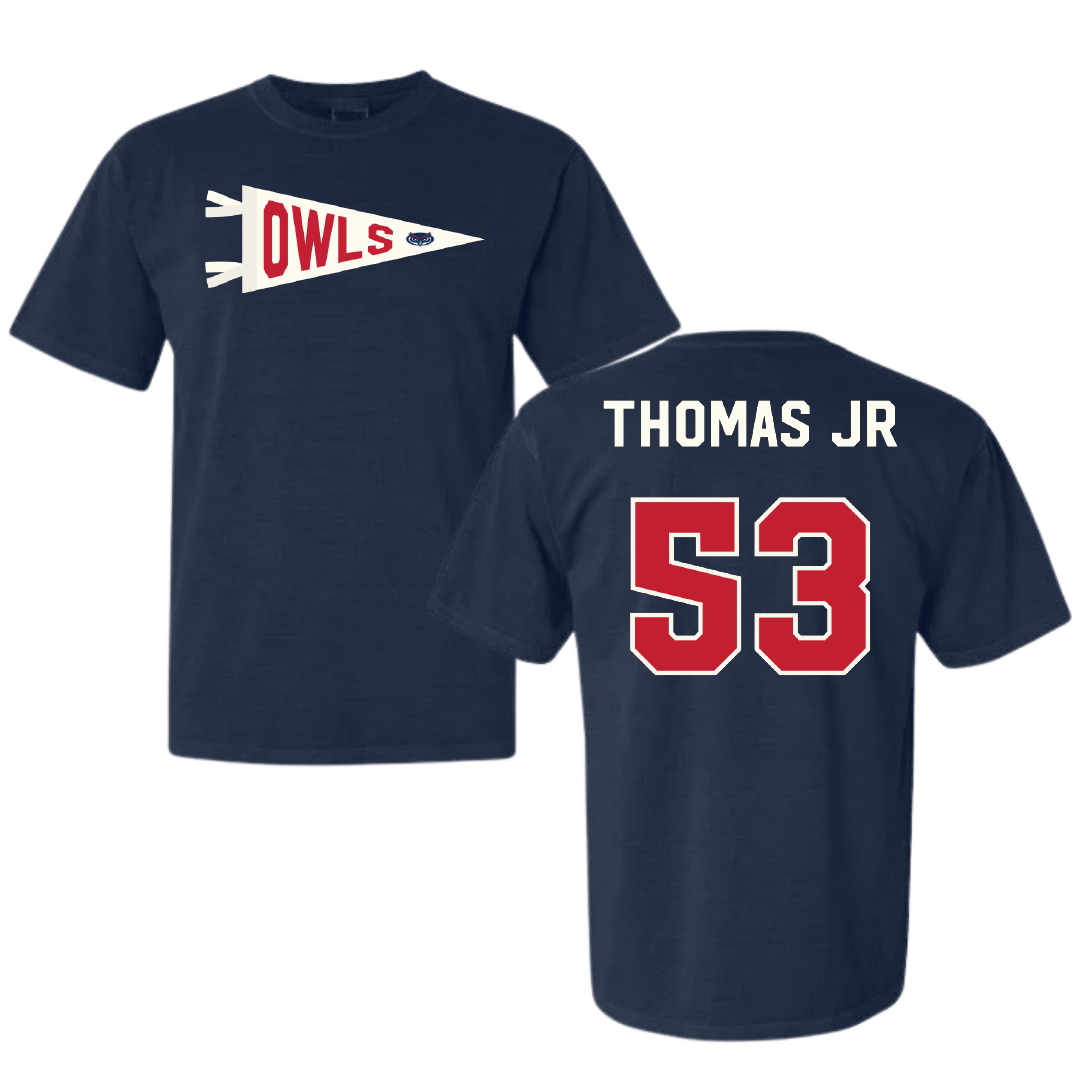 Florida Atlantic University Football Navy Pennant Comfort Colors Tee - #53 Richard Thomas Jr