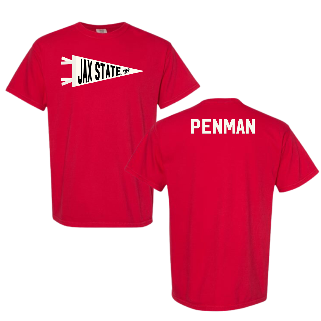 Jacksonville State University Tennis Red Pennant Comfort Colors Tee - Charlie Penman
