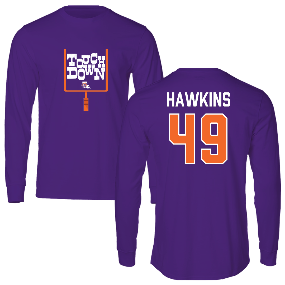 Northwestern State University Football Purple Touchdown Long Sleeve - #49 Christian Hawkins