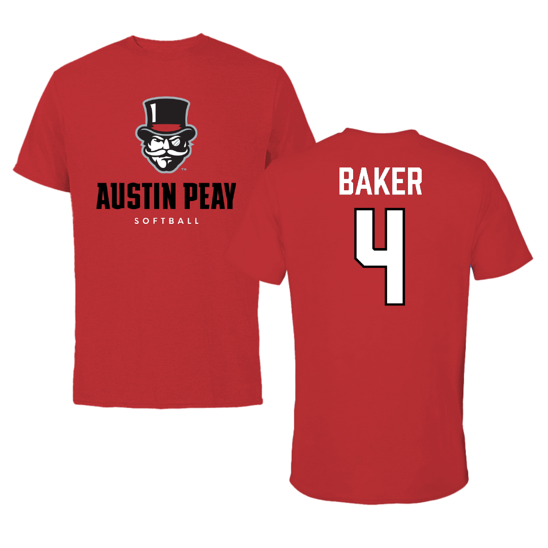Austin Peay State University Softball Red Mascot Tee - #4 Emilee Baker