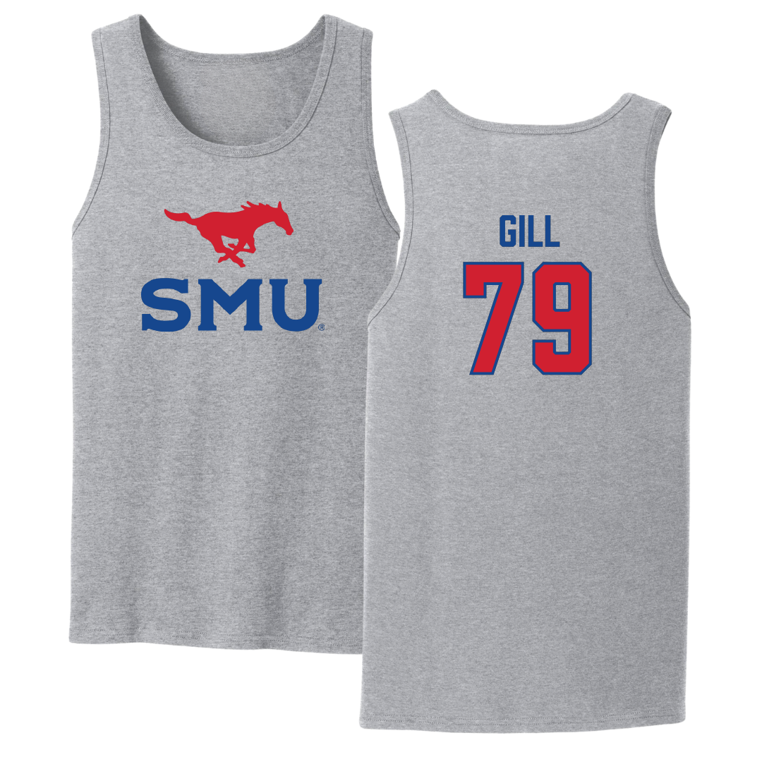 Southern Methodist University Football Sport Gray Tank Top - #79 Reagan Gill
