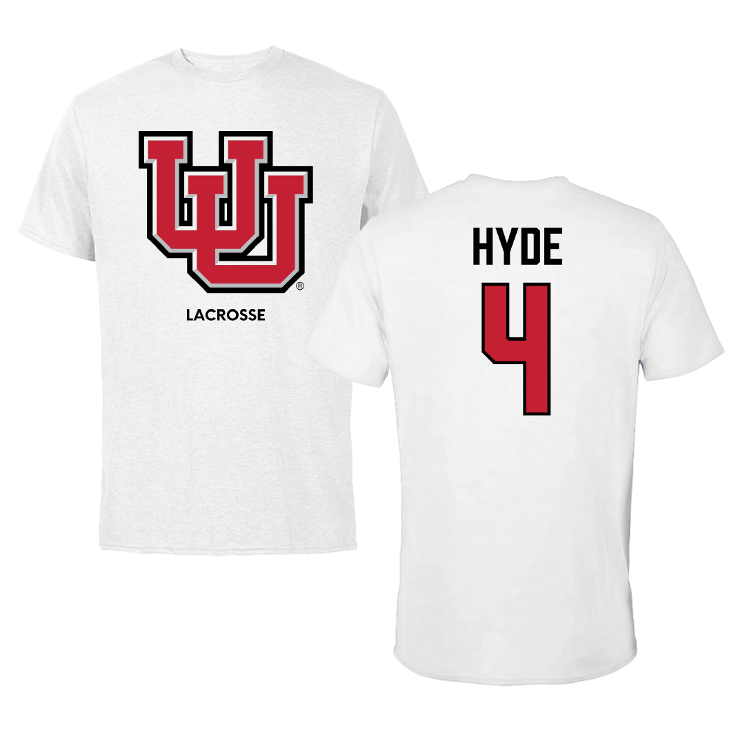 University of Utah Lacrosse (M) White Tee - #4 Jordan Hyde