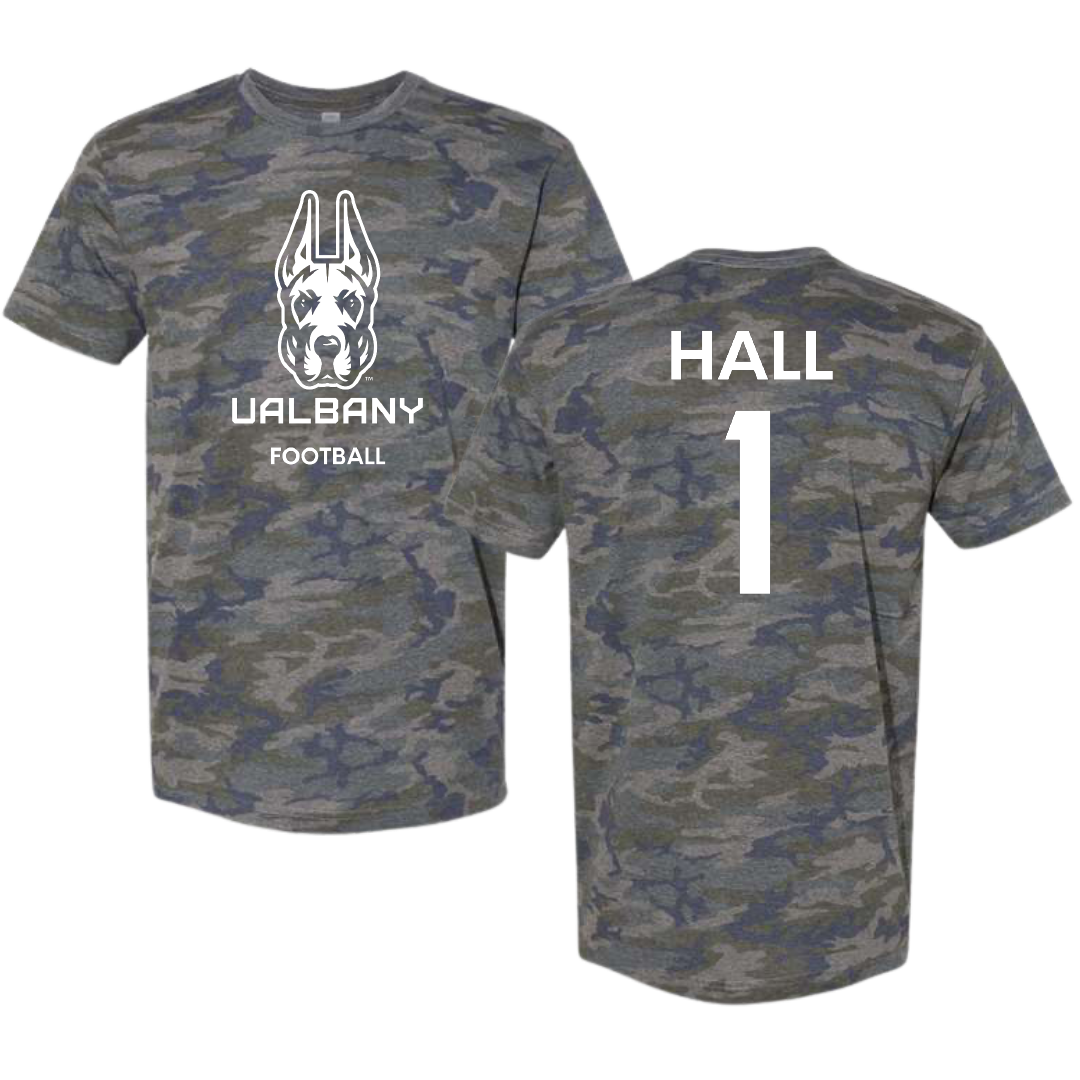 University at Albany Football Vintage Camo Tee - #1 Aamir Hall