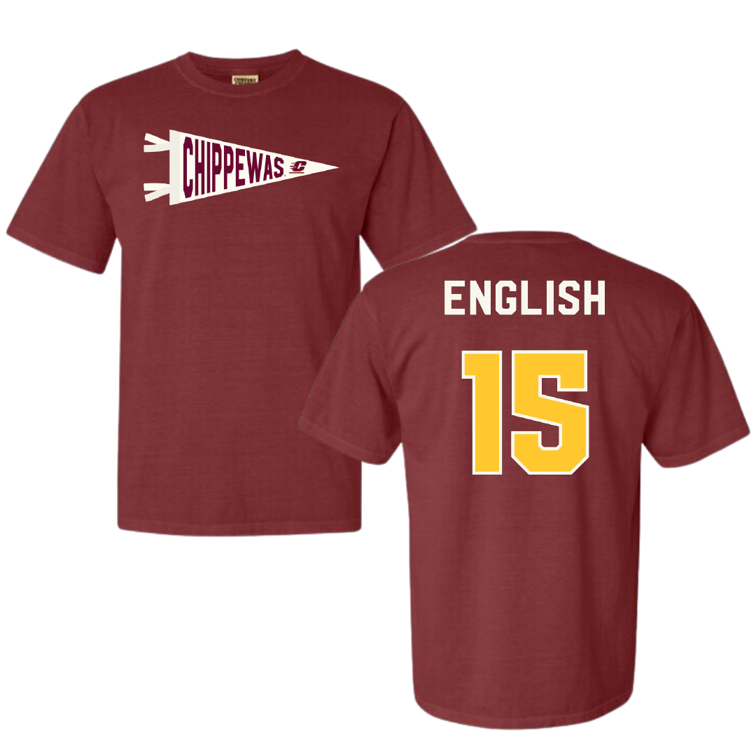 Central Michigan University Lacrosse Maroon Pennant Comfort Colors Tee - #15 Margaret English