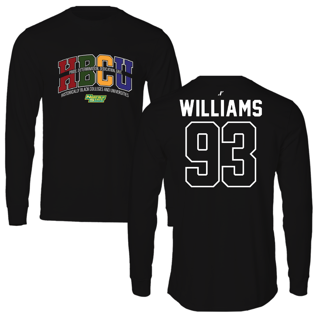 Norfolk State University Football Black HBCU Performance Long Sleeve - #93 Jaylen Williams