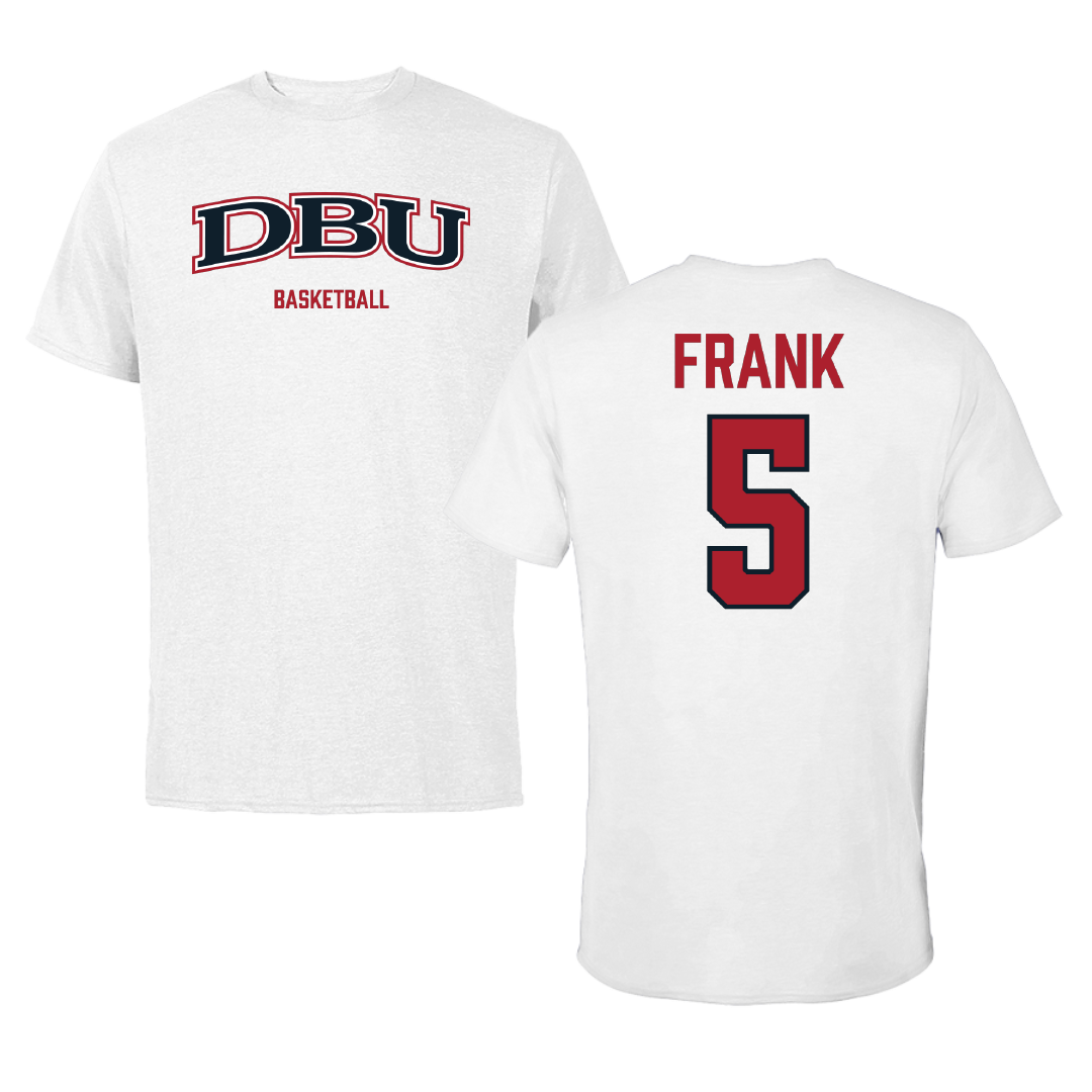 Dallas Baptist University Basketball (M) White Performance Tee - #5 Trevor Frank