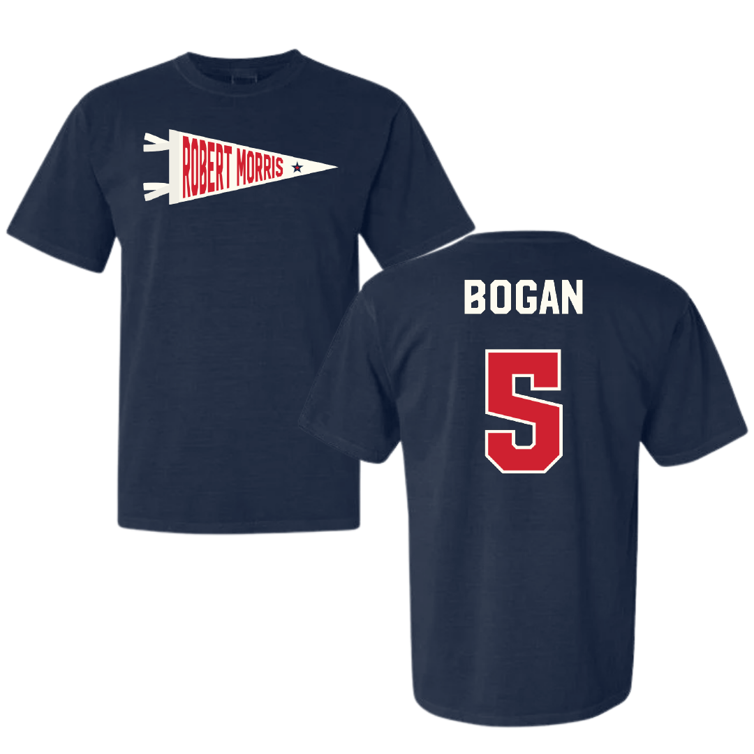 Robert Morris University Soccer Navy Pennant Comfort Colors Tee - #5 Carson Bogan