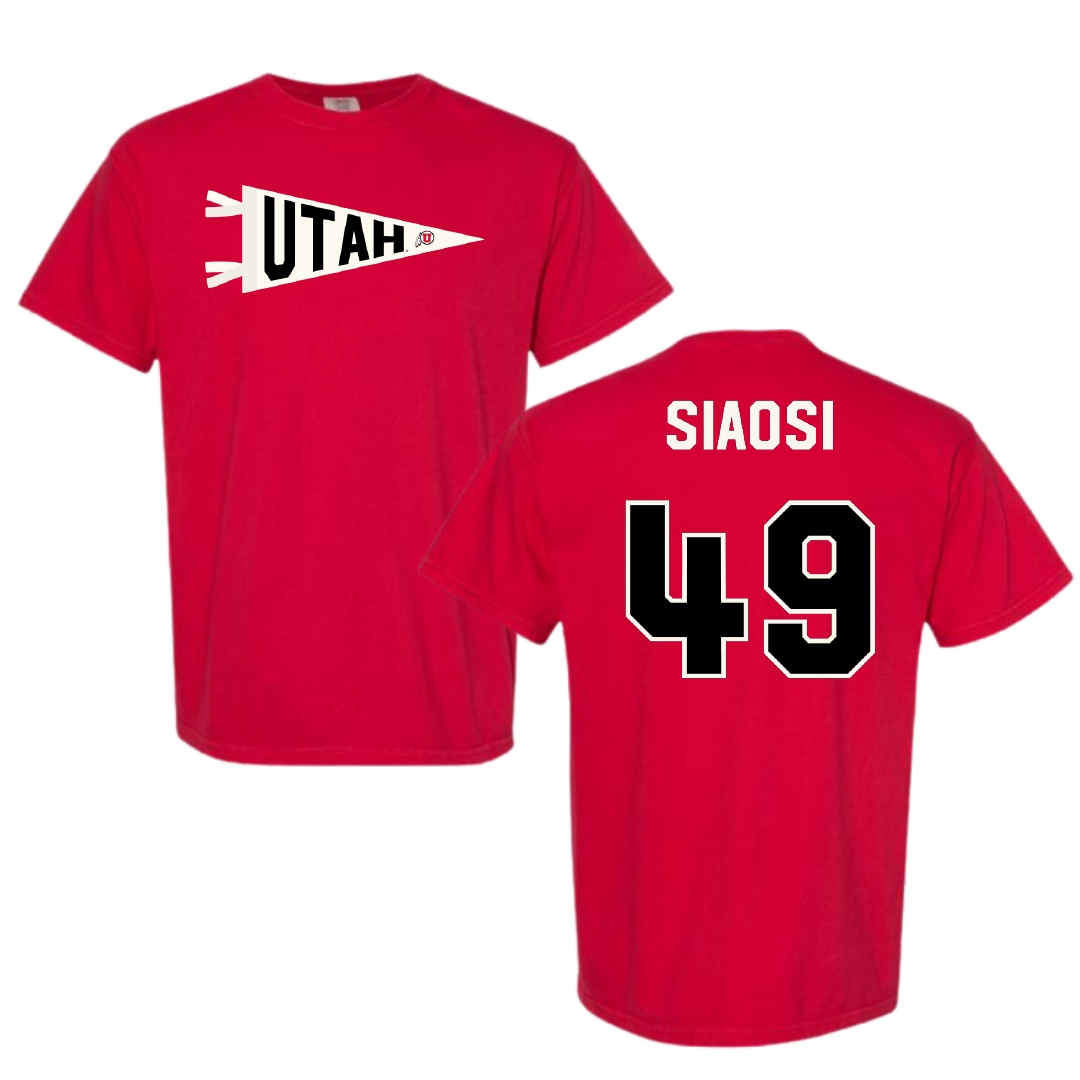 University of Utah Football Red Pennant Comfort Colors Tee - #49 Jason Siaosi