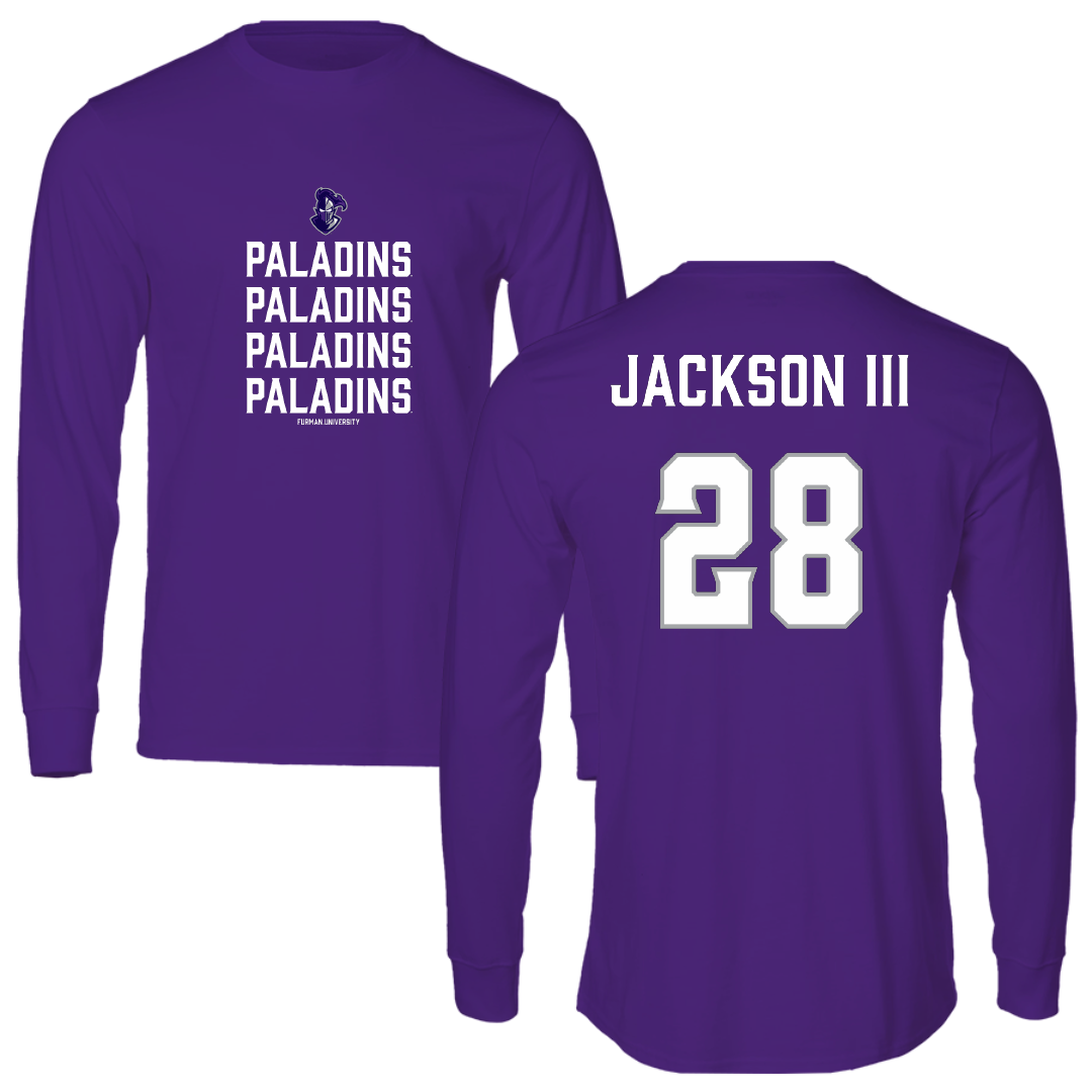 Furman University Football Purple General Performance Long Sleeve - #28 Eddie Jackson III