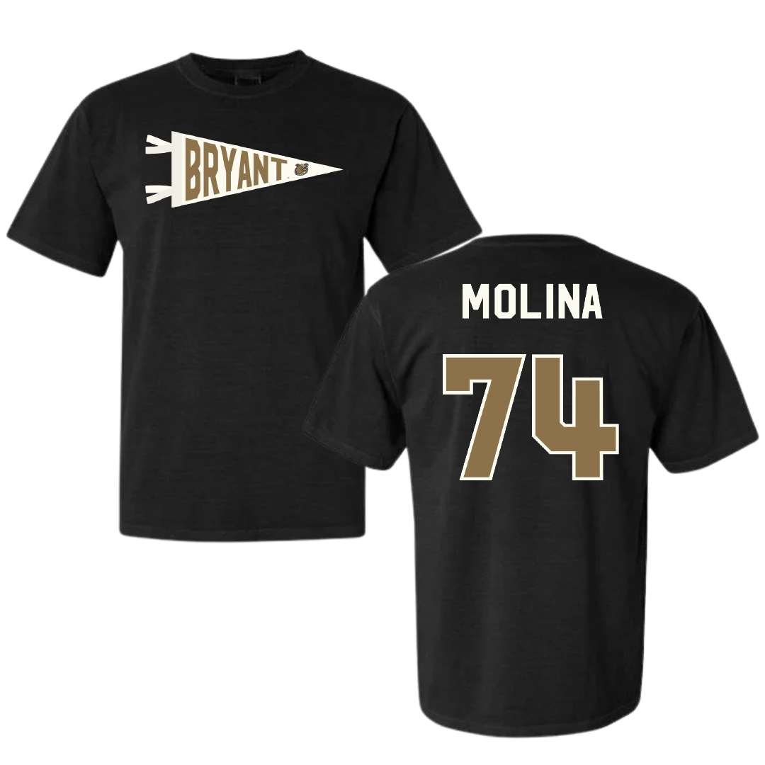 Bryant University Football Black Pennant Comfort Colors Tee - #74 Nick Molina