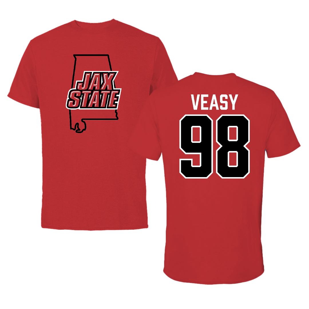 Jacksonville State University Football Red State Performance Tee - #98 Jackson Veasy