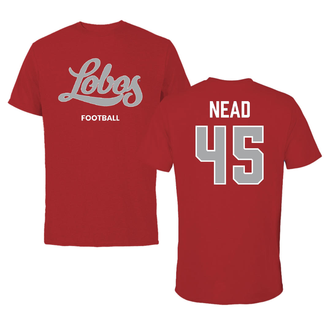 University of New Mexico Football Canvas Red Tee - #45 Keayen Nead