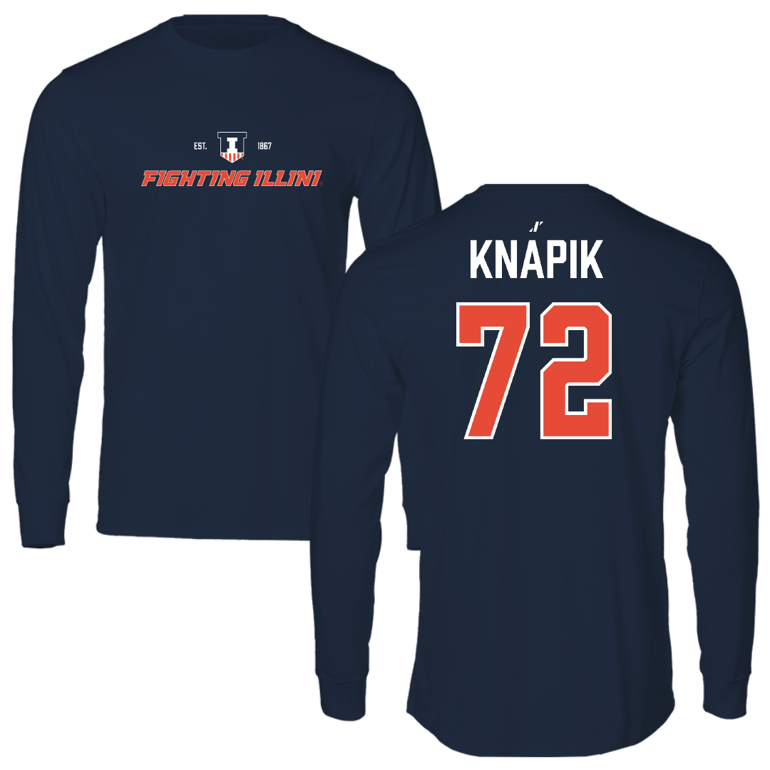 University of Illinois Football Navy General Long Sleeve - #72 Ayden Knapik