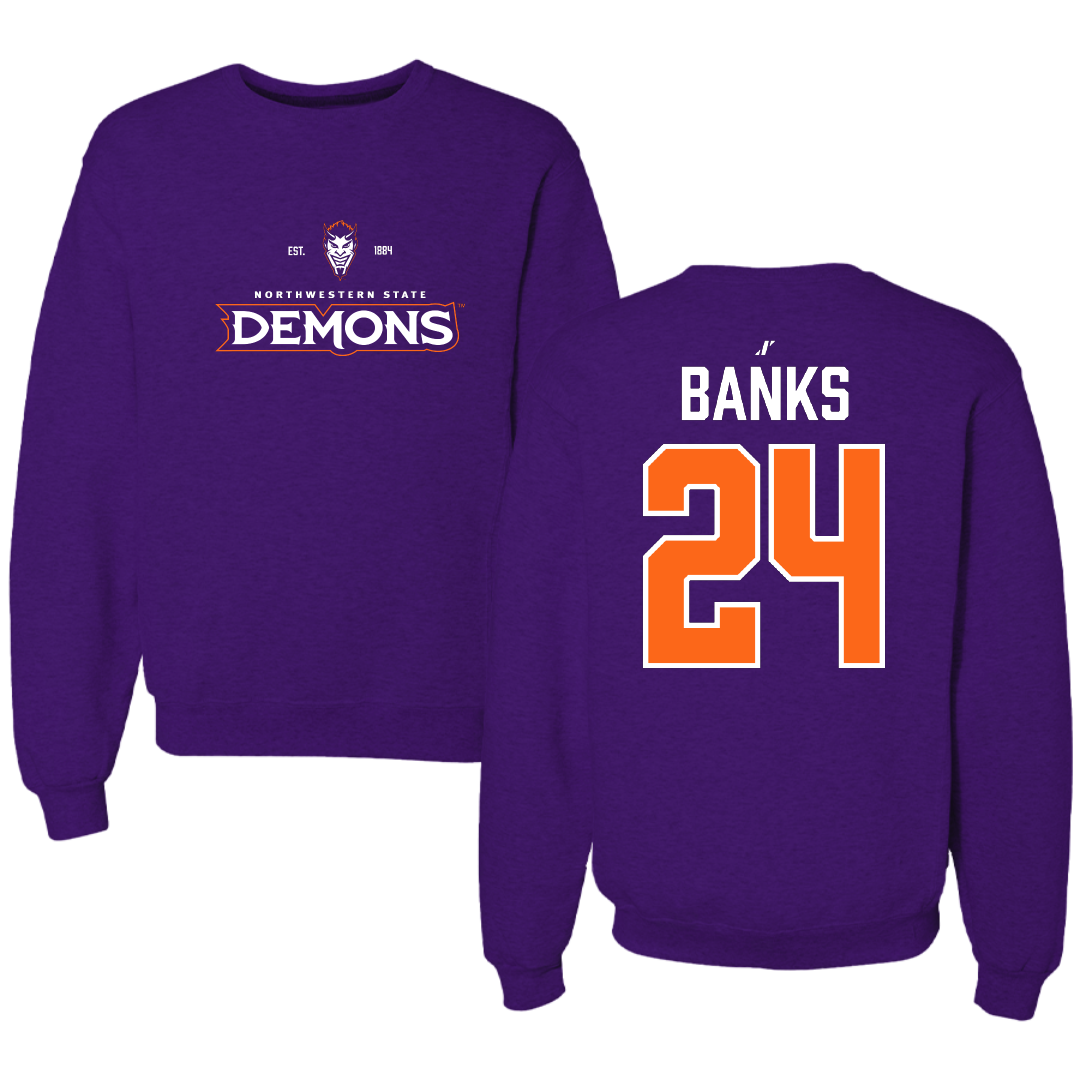 Northwestern State University Football Purple General Crewneck - #24 Brian Banks